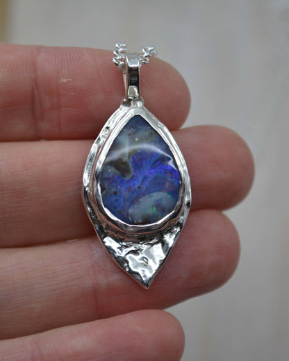 Eagle Boulder Opal Sterling Silver Textured Pendant