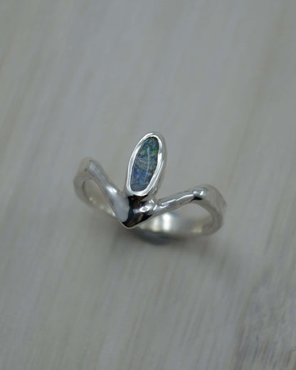 Boulder Opal Sterling Silver Chevron Ring - size 7 US
