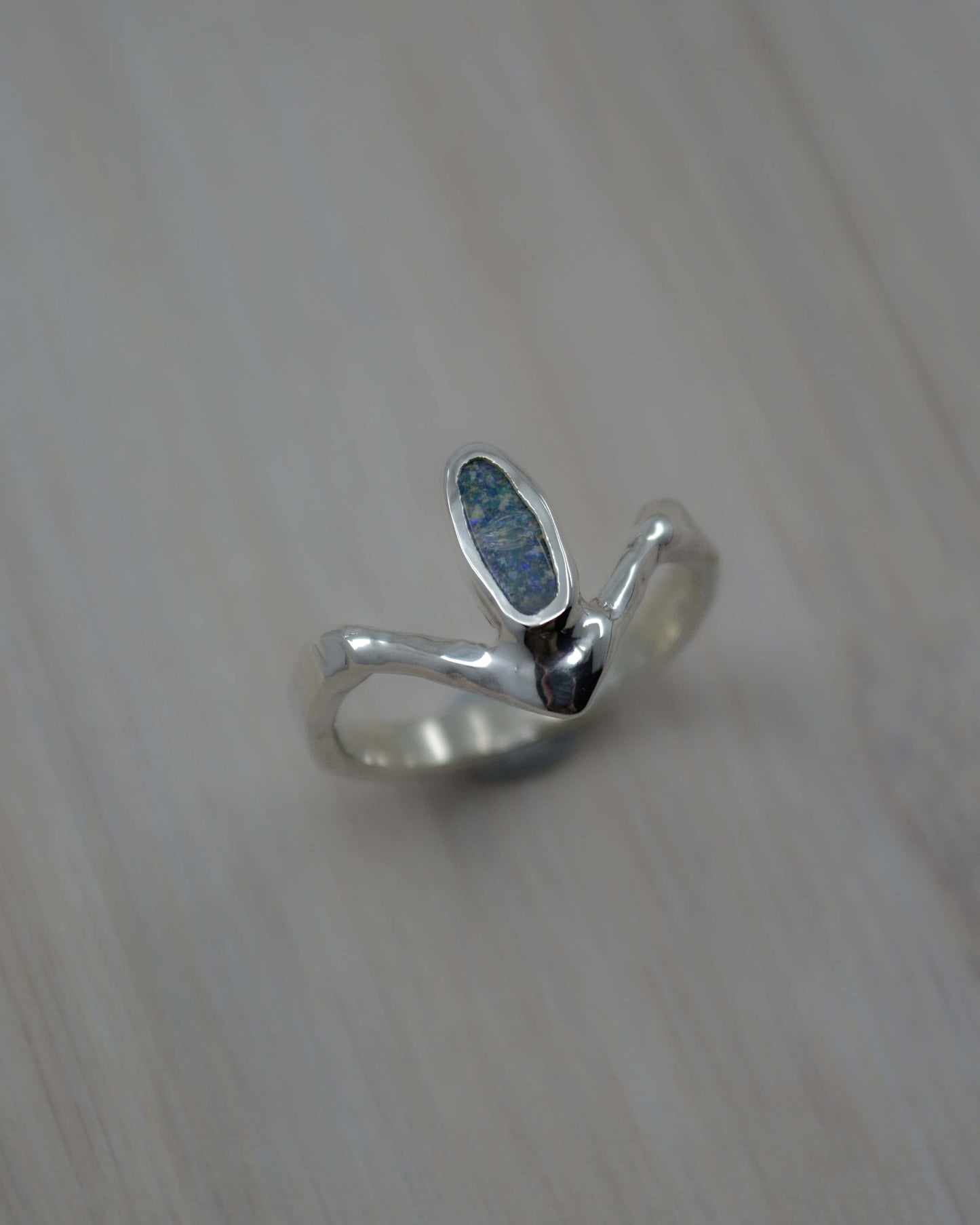 Boulder Opal Sterling Silver Chevron Ring - size 7 US