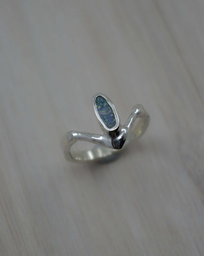 Boulder Opal Sterling Silver Chevron Ring - size 7 US