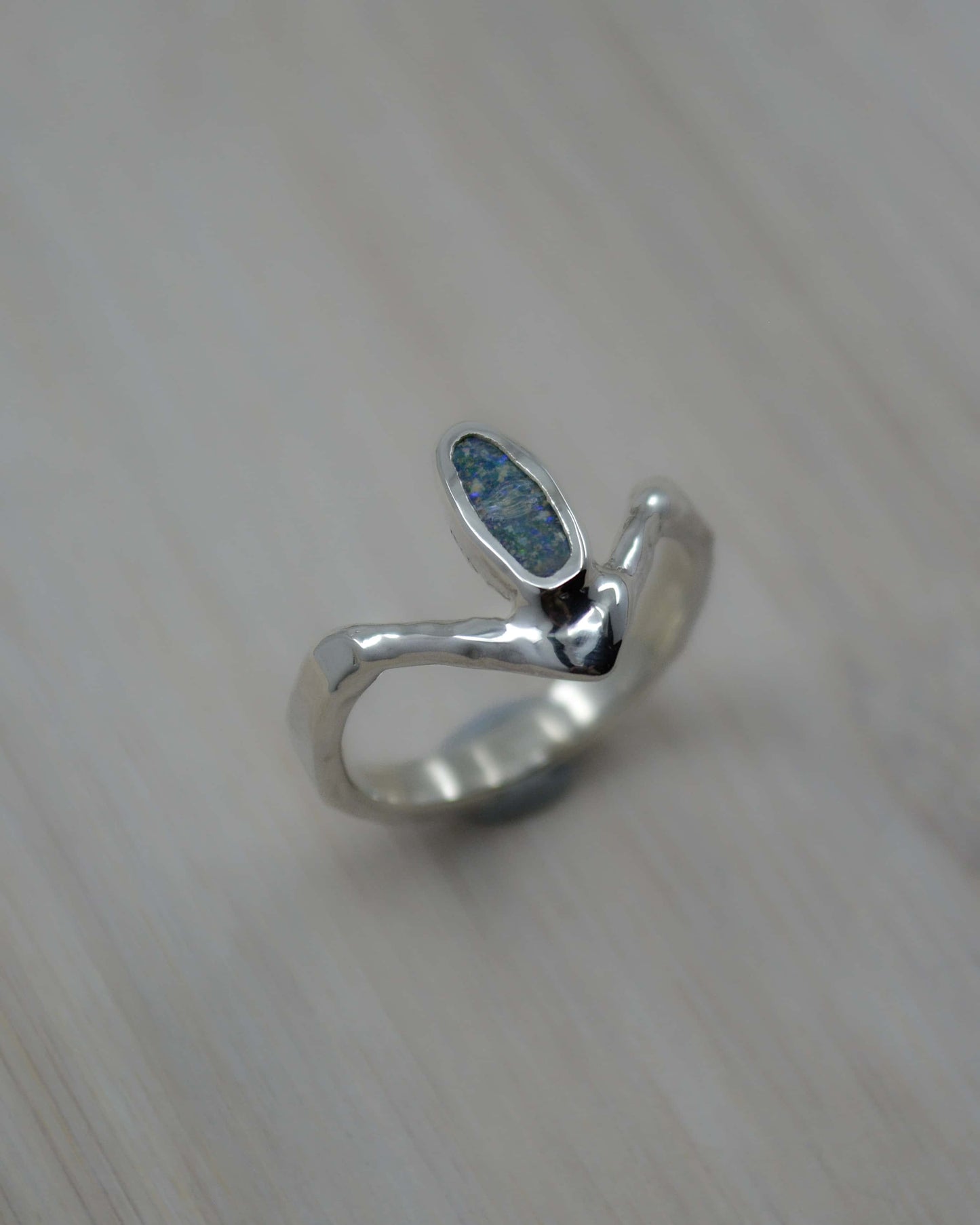 Boulder Opal Sterling Silver Chevron Ring - size 7 US