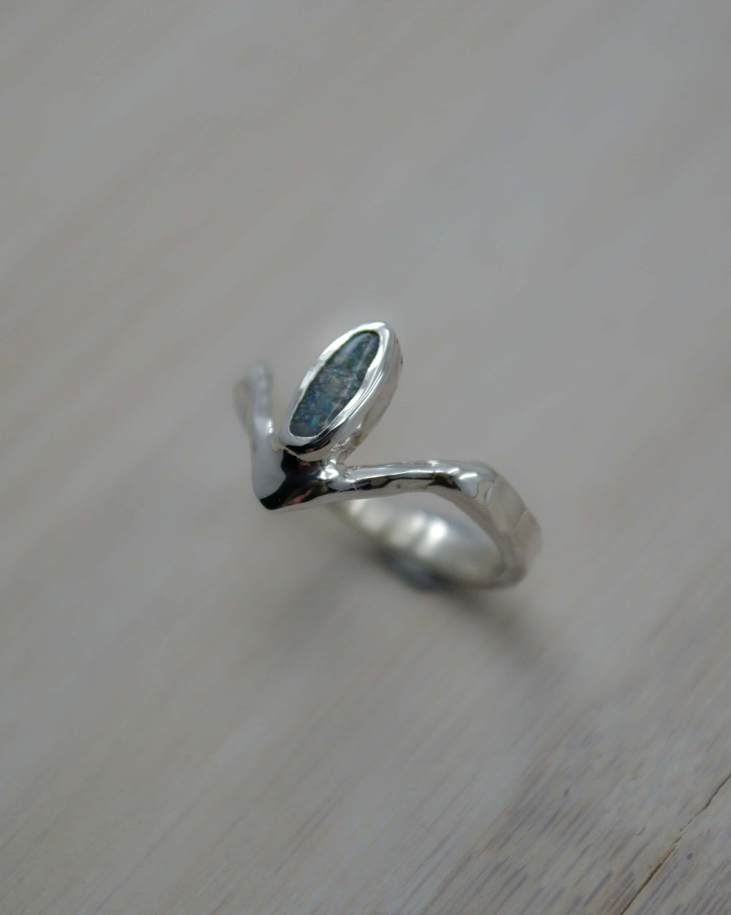 Boulder Opal Sterling Silver Chevron Ring - size 7 US