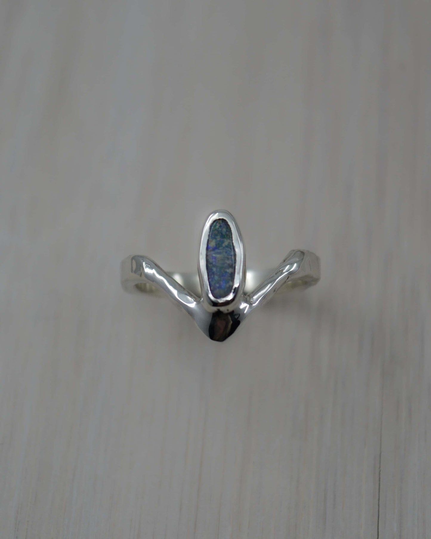 Boulder Opal Sterling Silver Chevron Ring - size 7 US