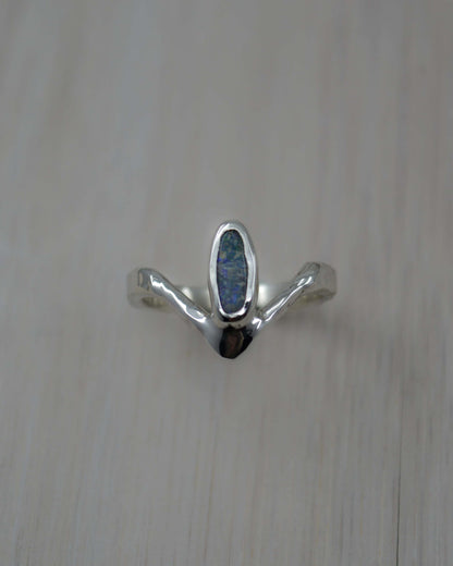 Boulder Opal Sterling Silver Chevron Ring - size 7 US