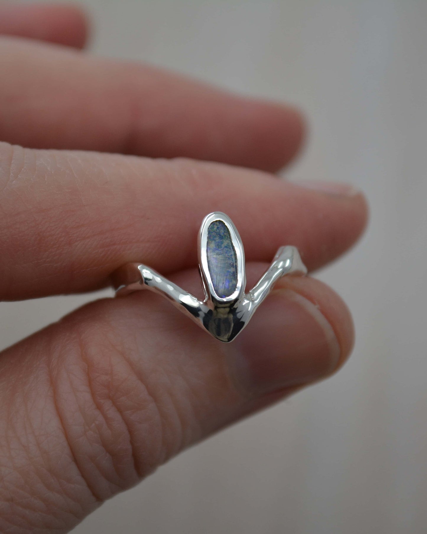 Boulder Opal Sterling Silver Chevron Ring - size 7 US