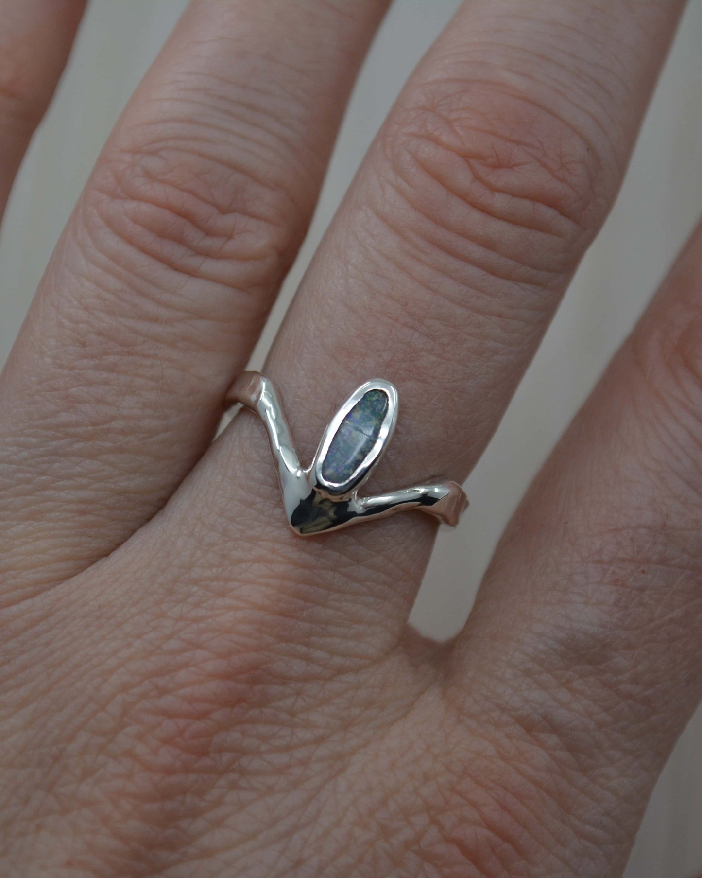 Boulder Opal Sterling Silver Chevron Ring - size 7 US