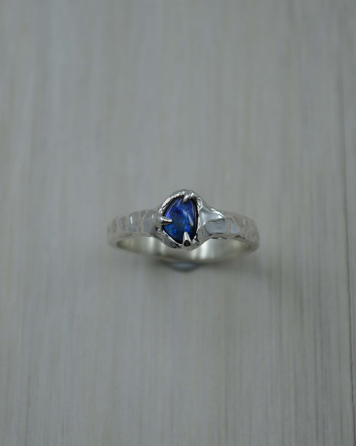 Boulder Opal Sterling Silver Textured Ring - size  7.75 US