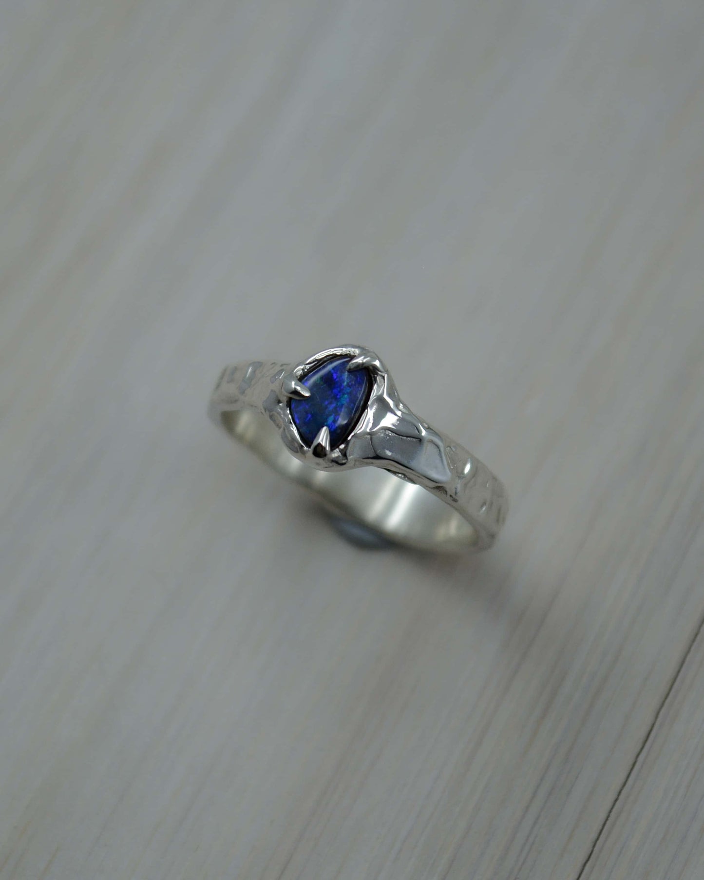 Boulder Opal Sterling Silver Textured Ring - size  7.75 US