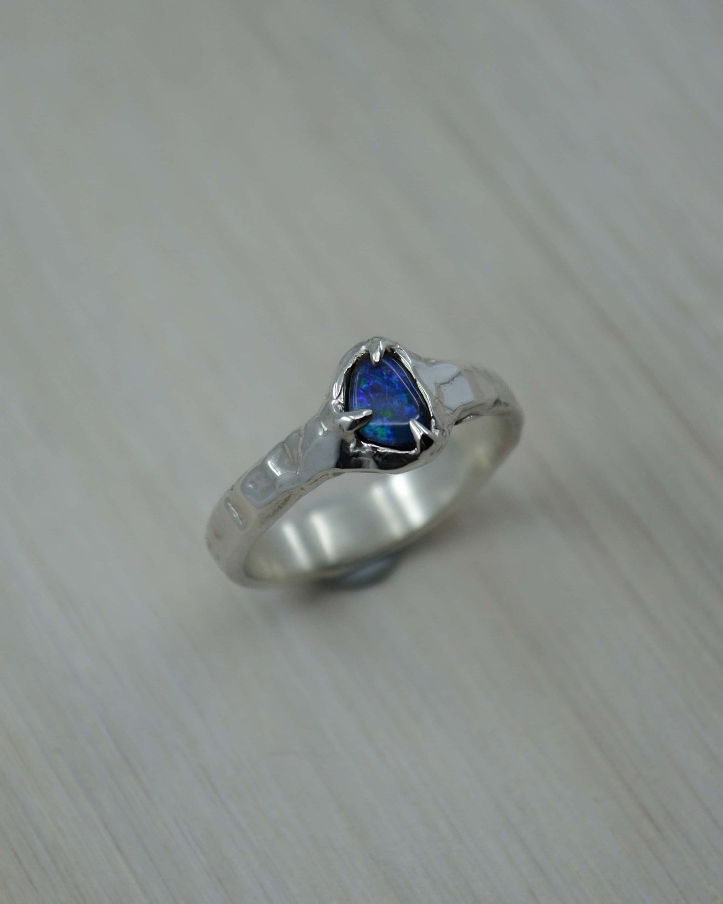 Boulder Opal Sterling Silver Textured Ring - size  7.75 US