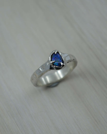 Boulder Opal Sterling Silver Textured Ring - size  7.75 US