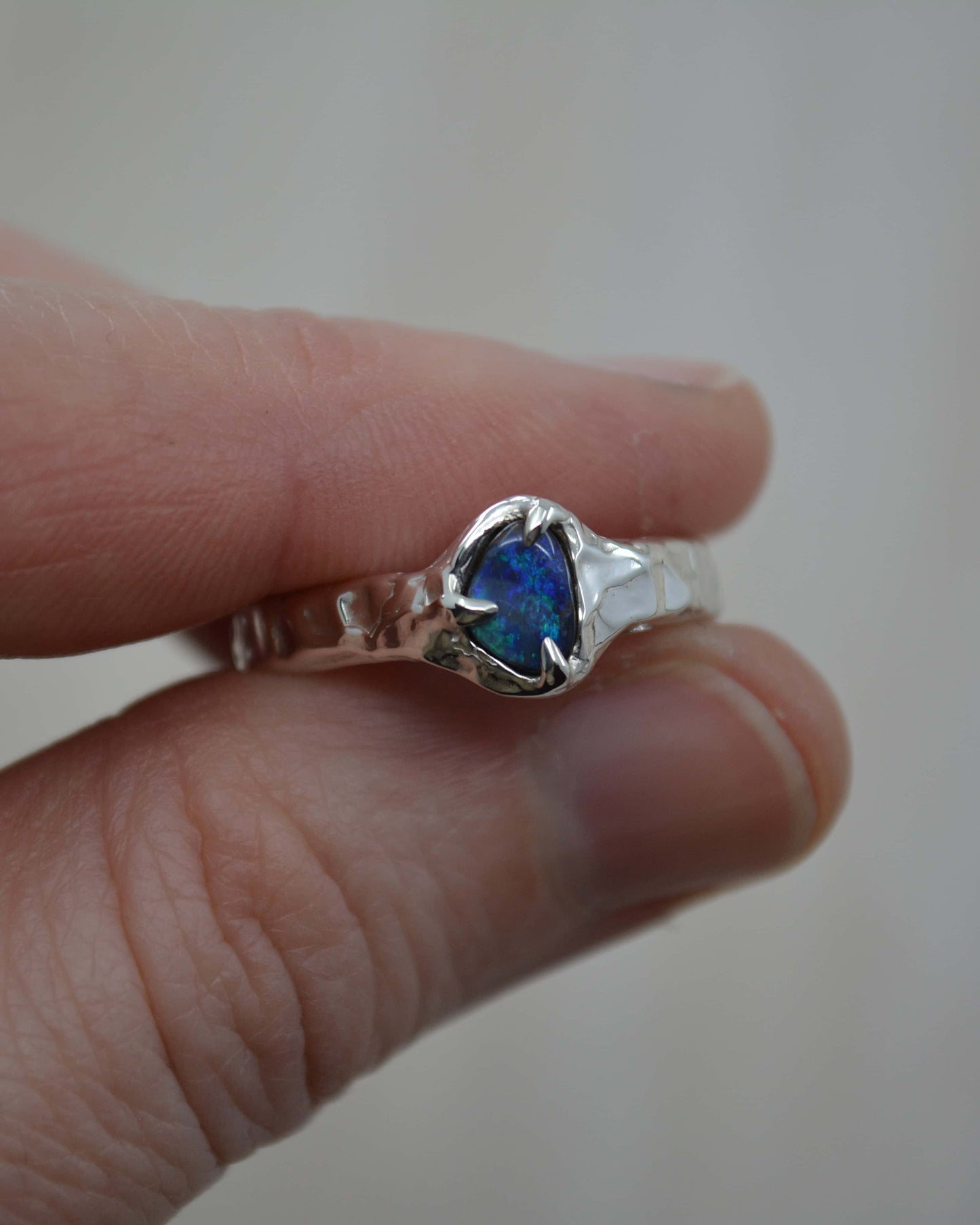 Boulder Opal Sterling Silver Textured Ring - size  7.75 US