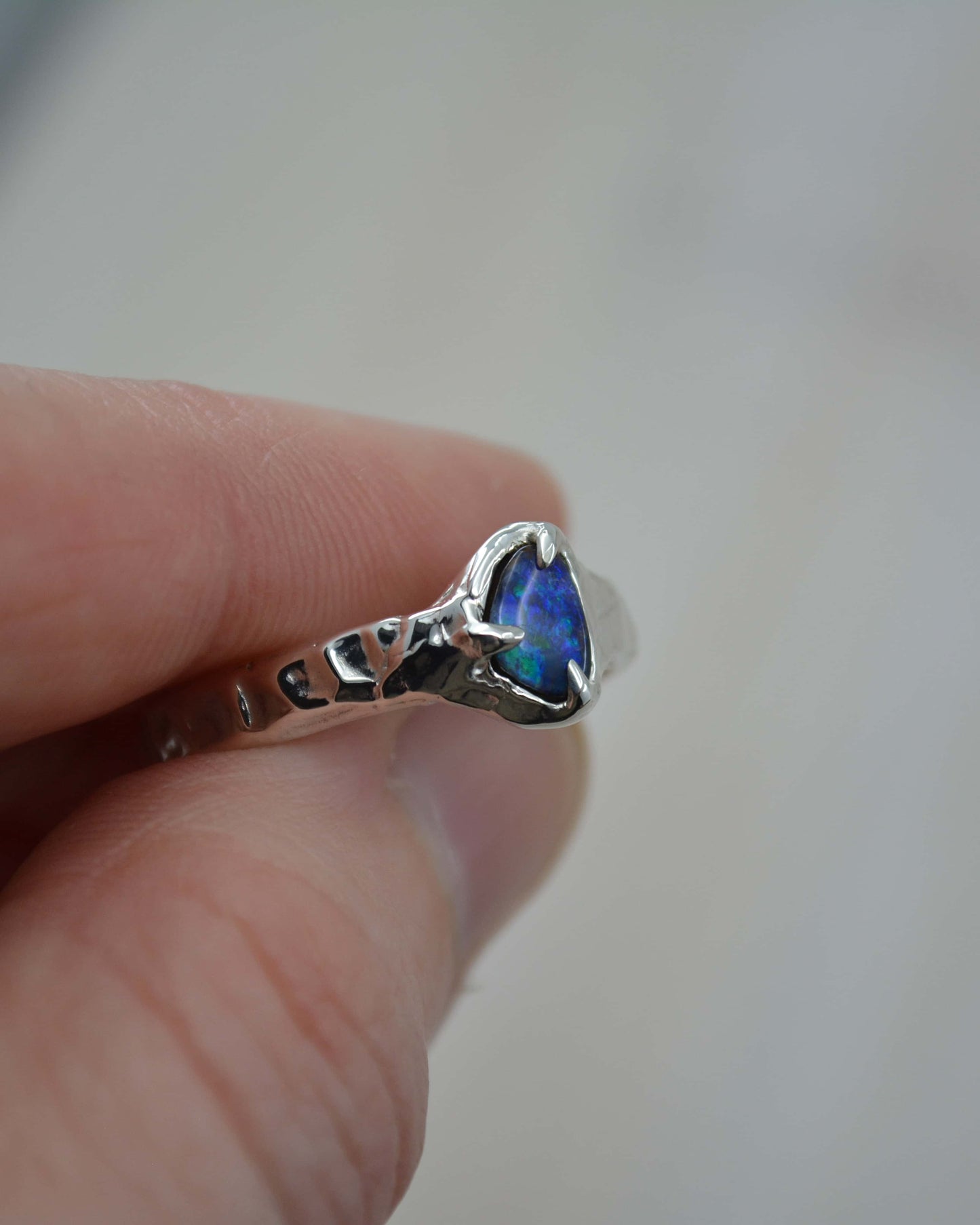 Boulder Opal Sterling Silver Textured Ring - size  7.75 US