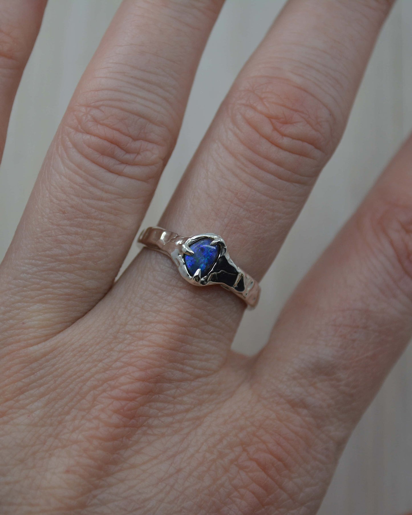 Boulder Opal Sterling Silver Textured Ring - size  7.75 US