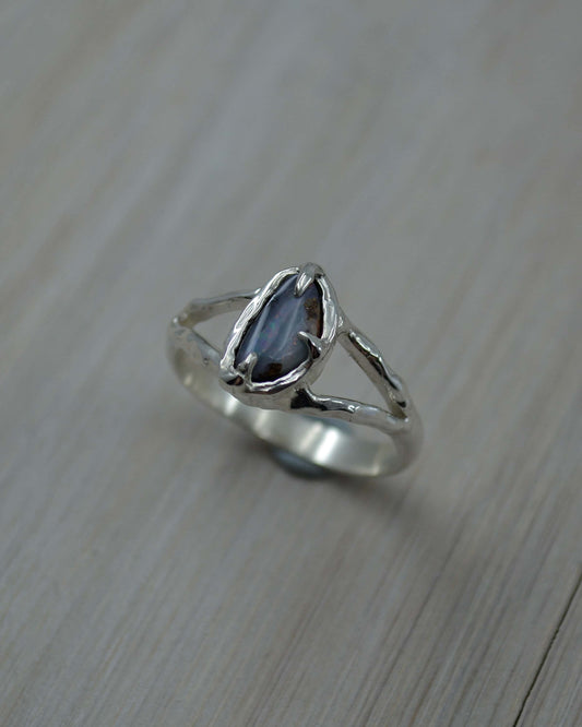 Boulder Opal Sterling Silver Ring - size 7 US