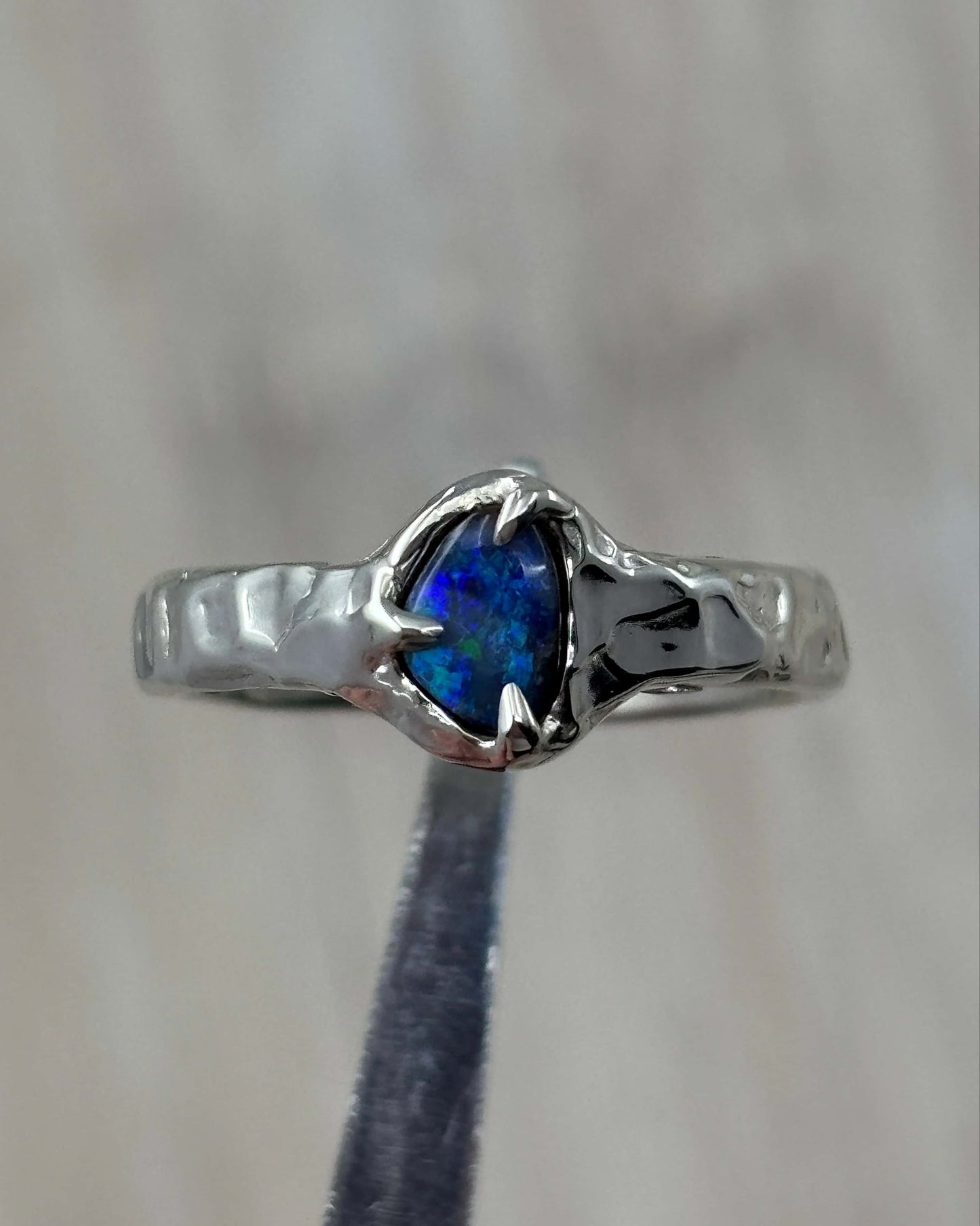 Boulder Opal Sterling Silver Textured Ring - size  7.75 US