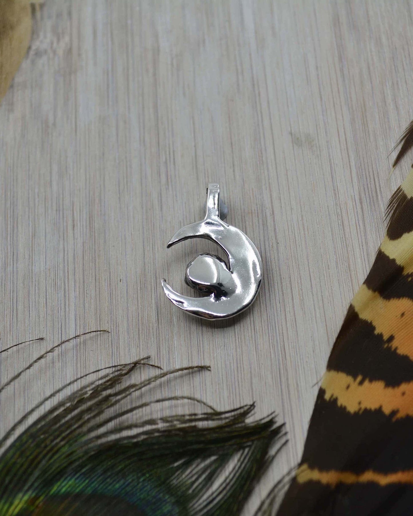 Crescent Moon Rainbow Moonstone Sterling Silver Pendant