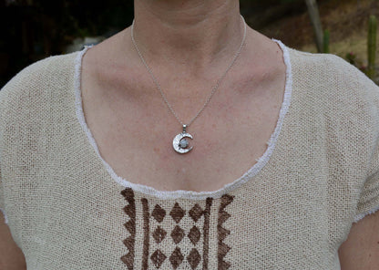 Crescent Moon Rainbow Moonstone Sterling Silver Pendant