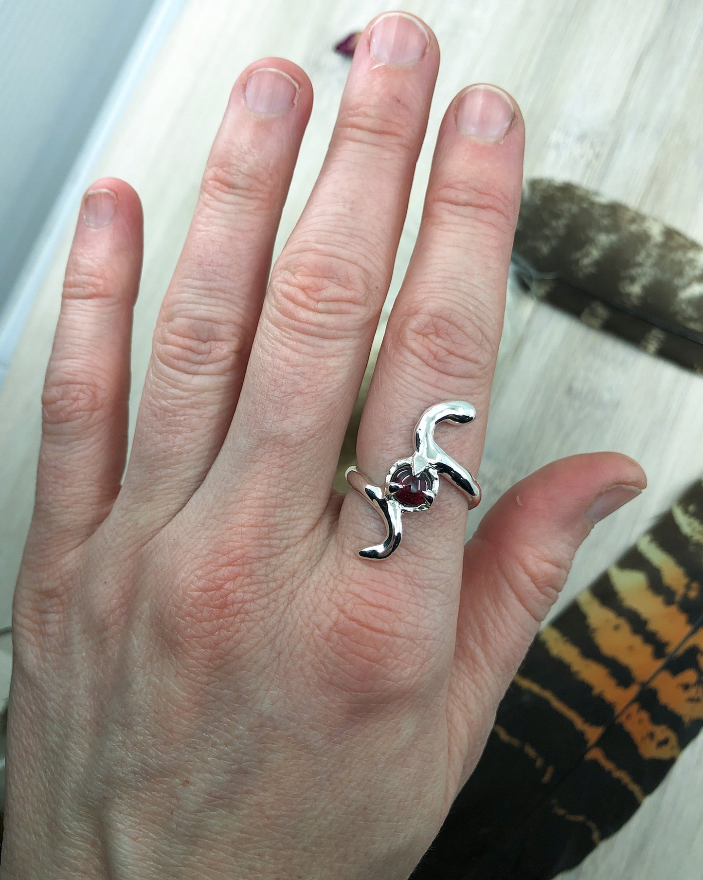 Sterling Silver Garnet Snake Ring - Made To Order