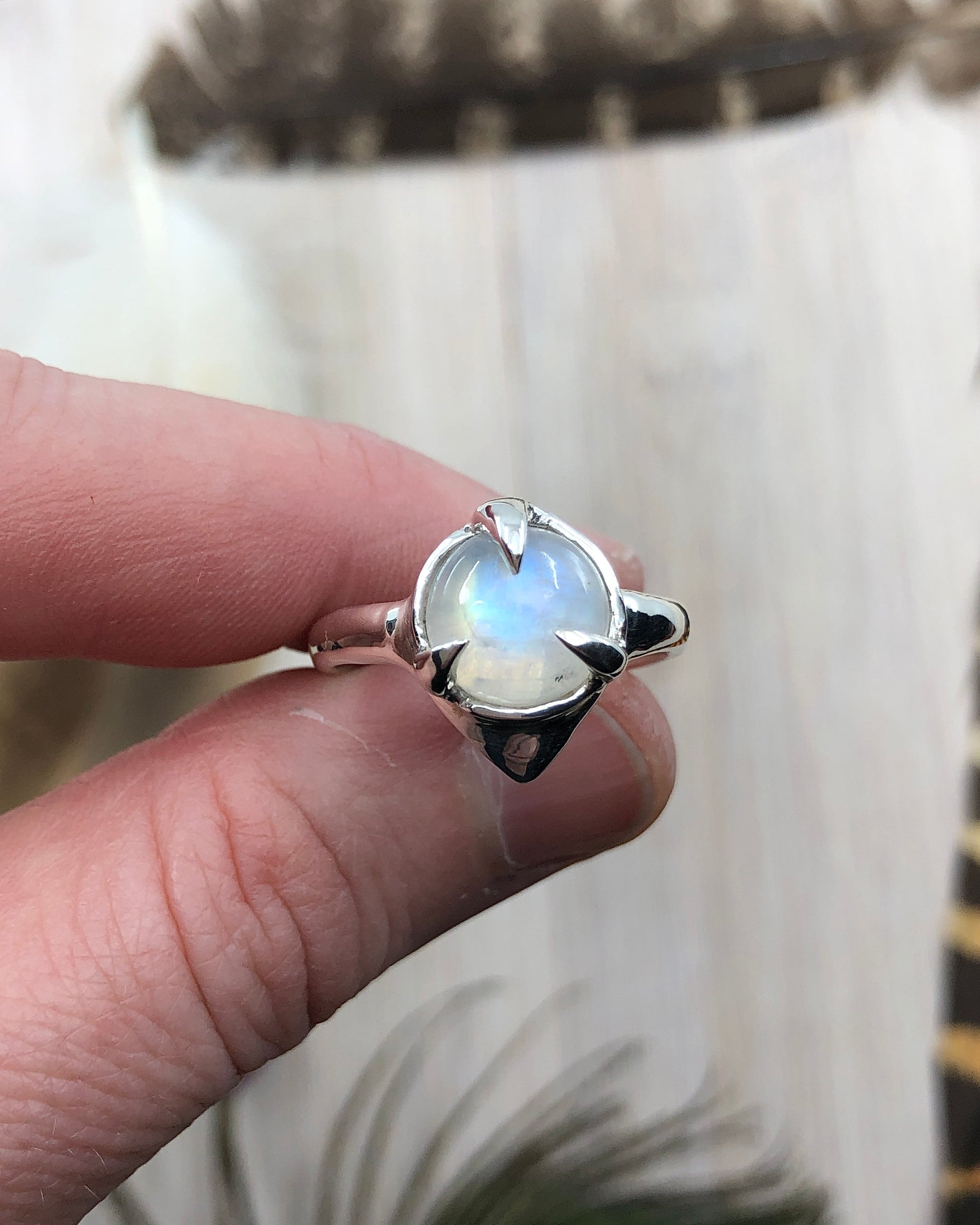 sterling silver rainbow moonstone ring