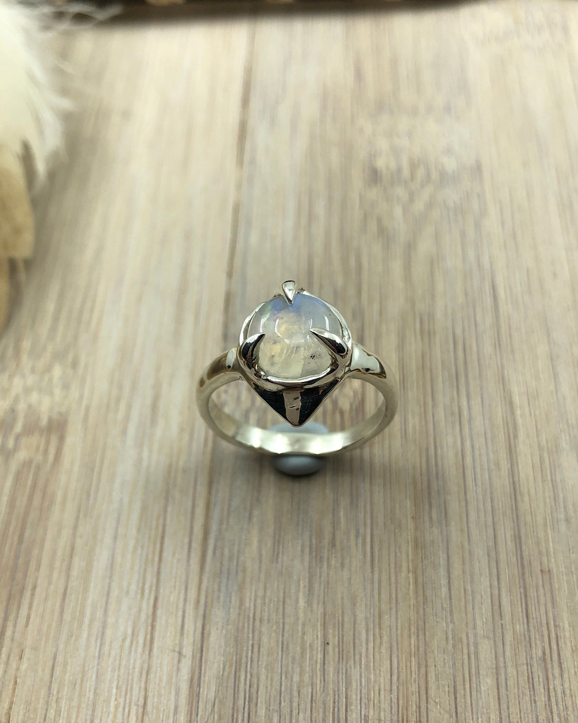 sterling silver rainbow moonstone ring