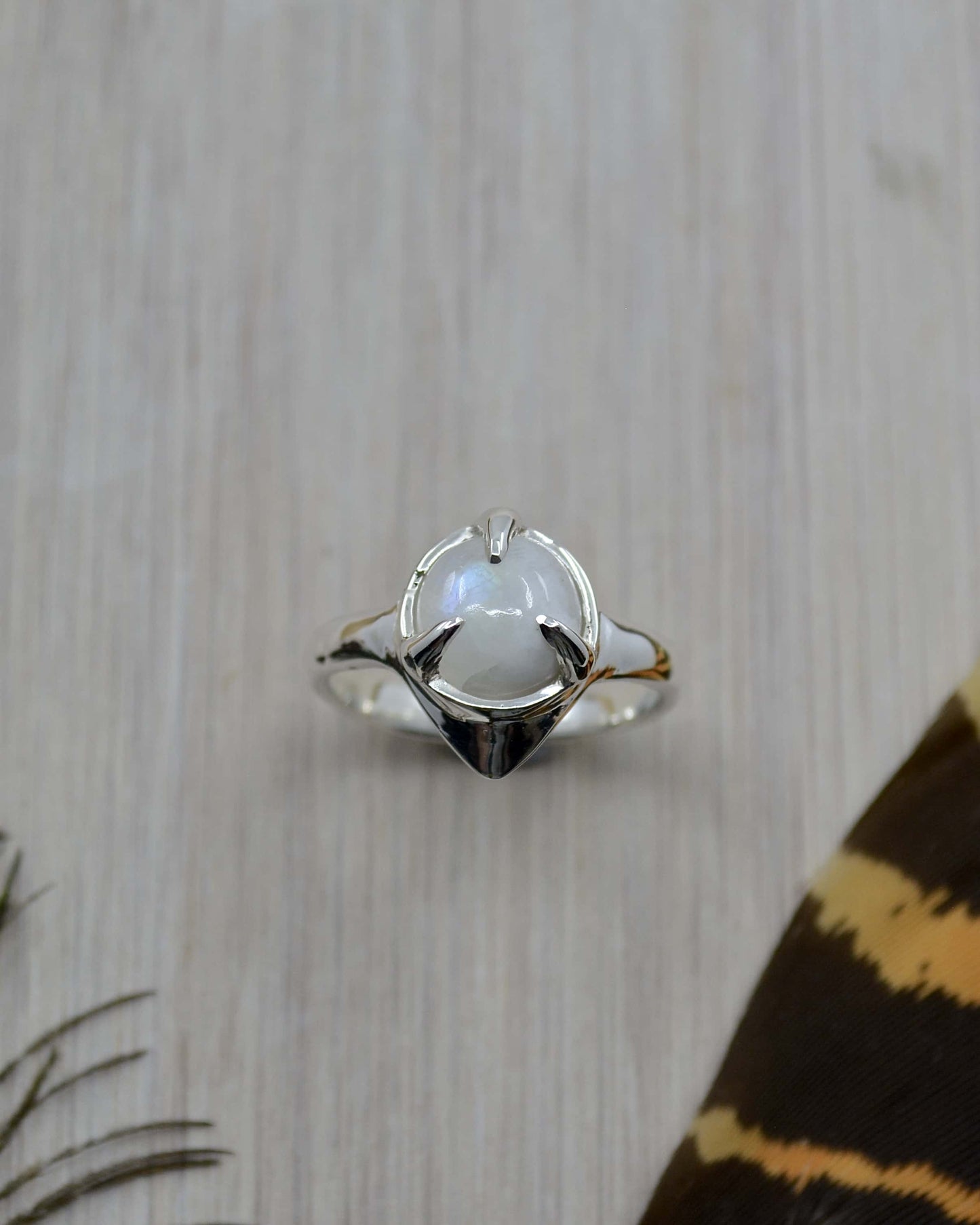 Sterling Silver Rainbow Moonstone Triangle Ring - 8.75 US