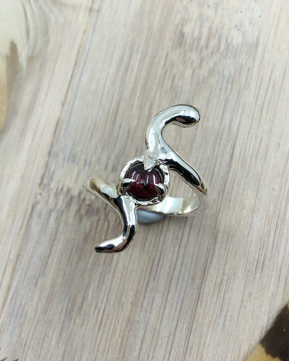 Sterling Silver Garnet Snake Ring - 8 US