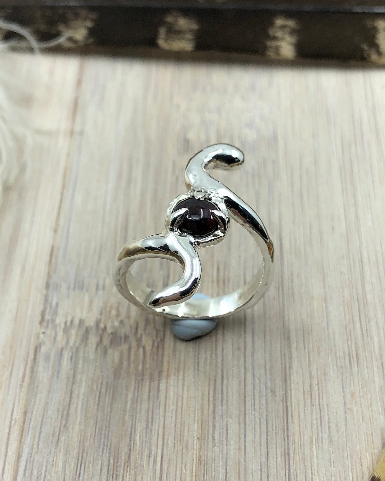 Sterling Silver Garnet Snake Ring - 8 US