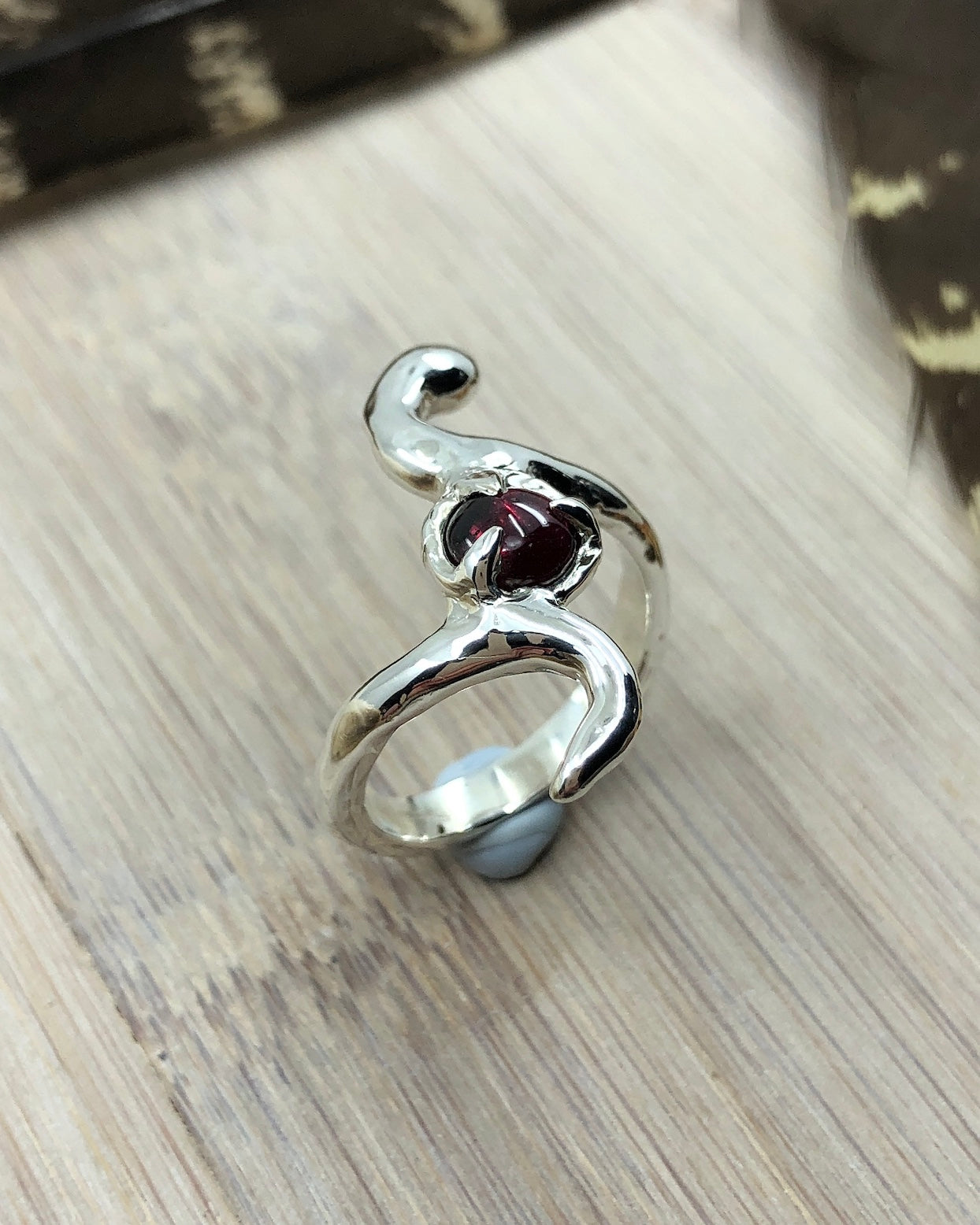 Sterling Silver Garnet Snake Ring - Made To Order