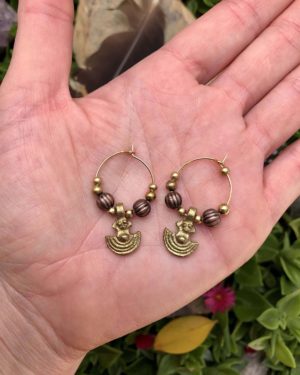 beaded gold tribal brass hoop small earrings