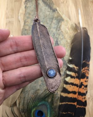 REAL Feather Blue Sapphire Copper Necklace