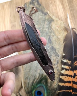REAL Feather & Garnet Copper Necklace